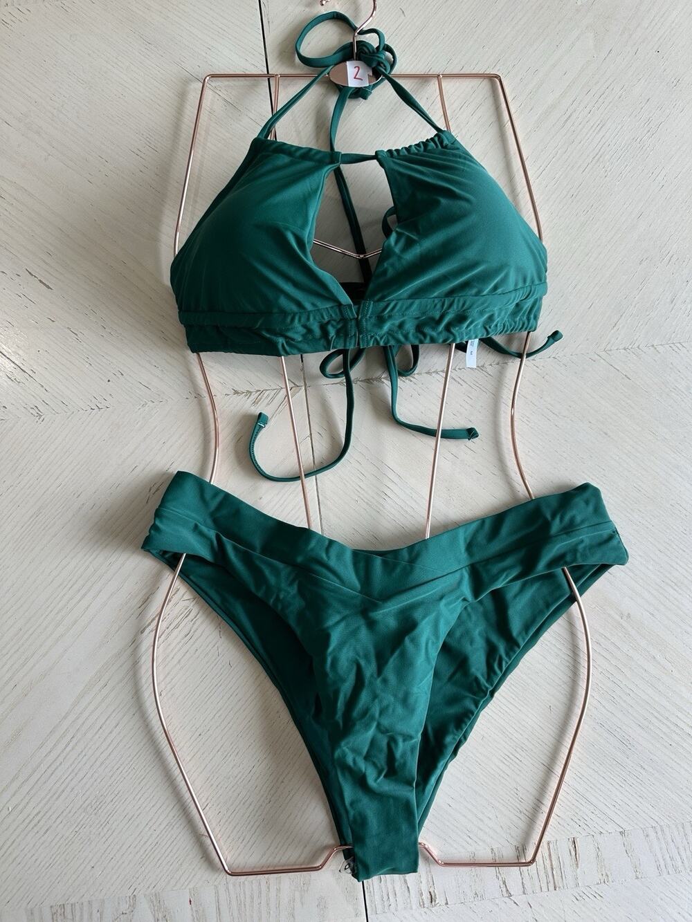 Bikini Green Halter Adjustable Top Sz M, Bottom XL